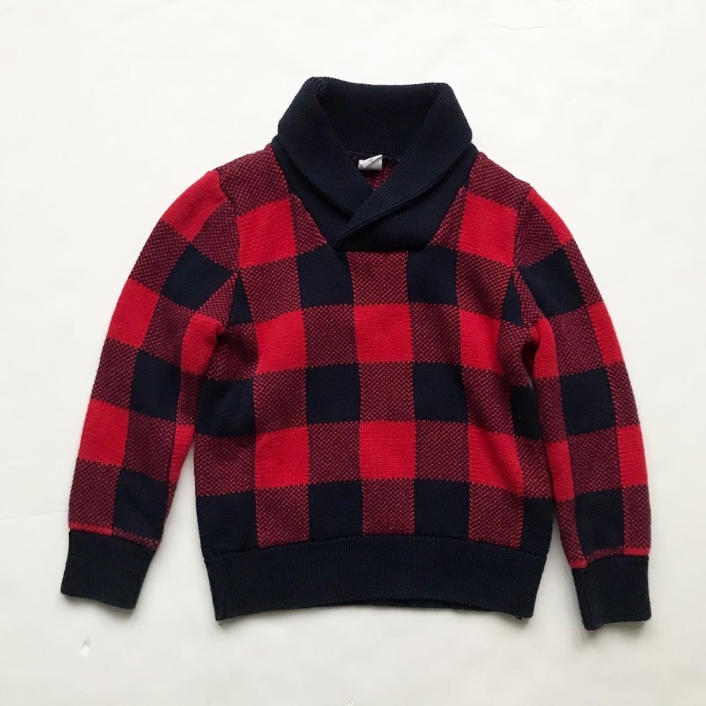 BABygap red/black knit buffalo plaid cowl neck sweater EUC 5T